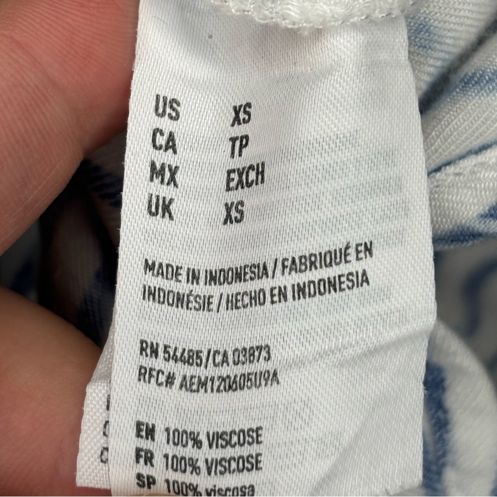 American Eagle Striped Button Up Womens Blue & White Cuffed Top XS extra small - Picture 5 of 5